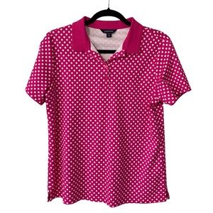 Lands End 100% Cotton Polka Dot Polo Shirt Size M Pink + White